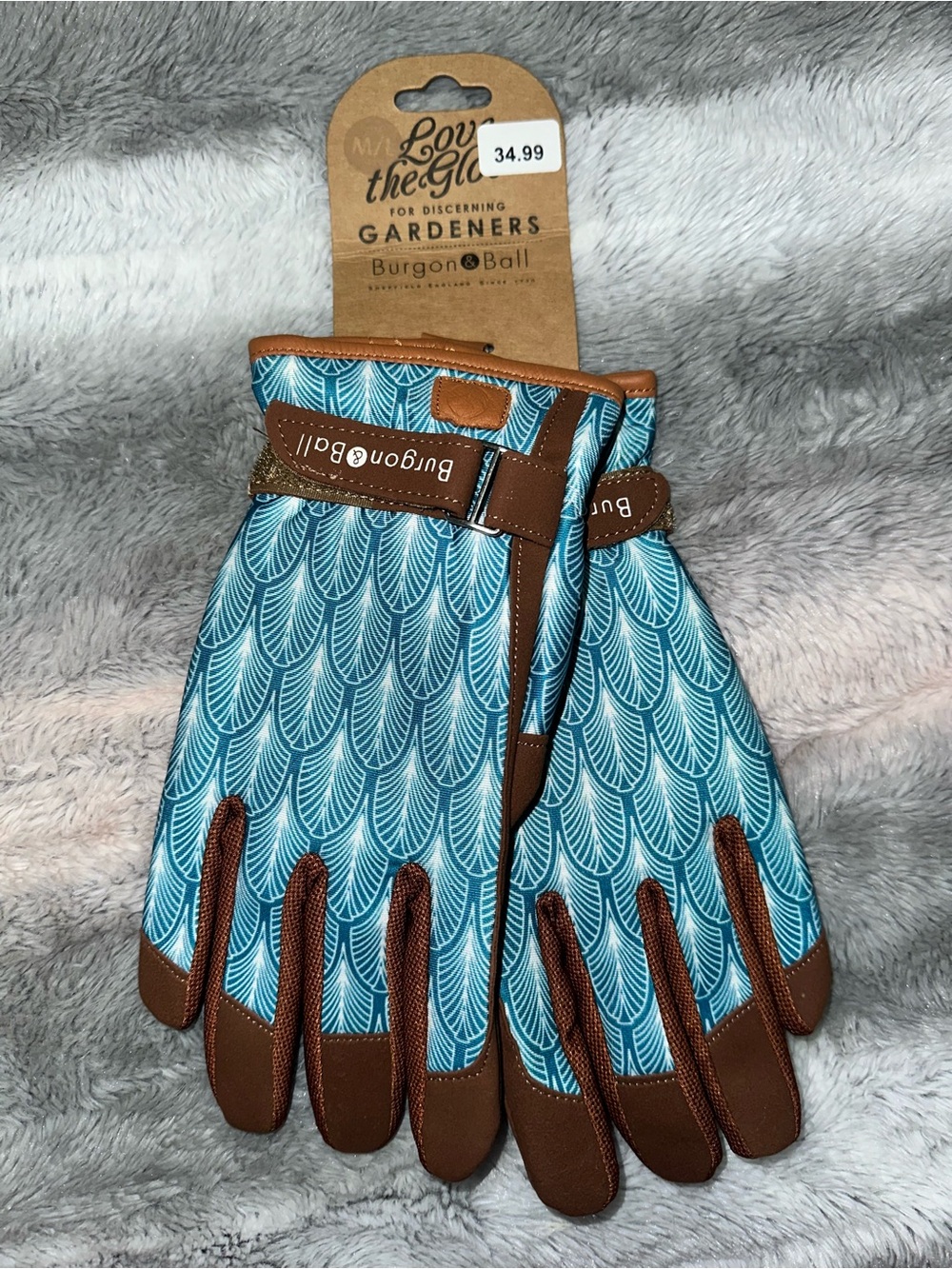 Women's Love The Glove Teal Patterned Gardening Gloves - Brown Trim